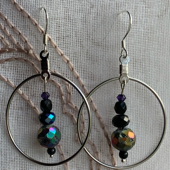 Druzy Swarovski Crystal Hoop earrings 925 - Picture 6 of 6